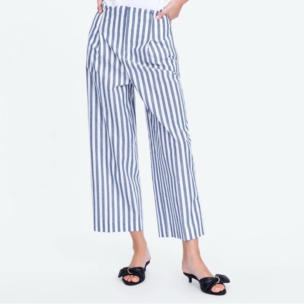 Zara Blue & White Stripe Wide-Leg Pants